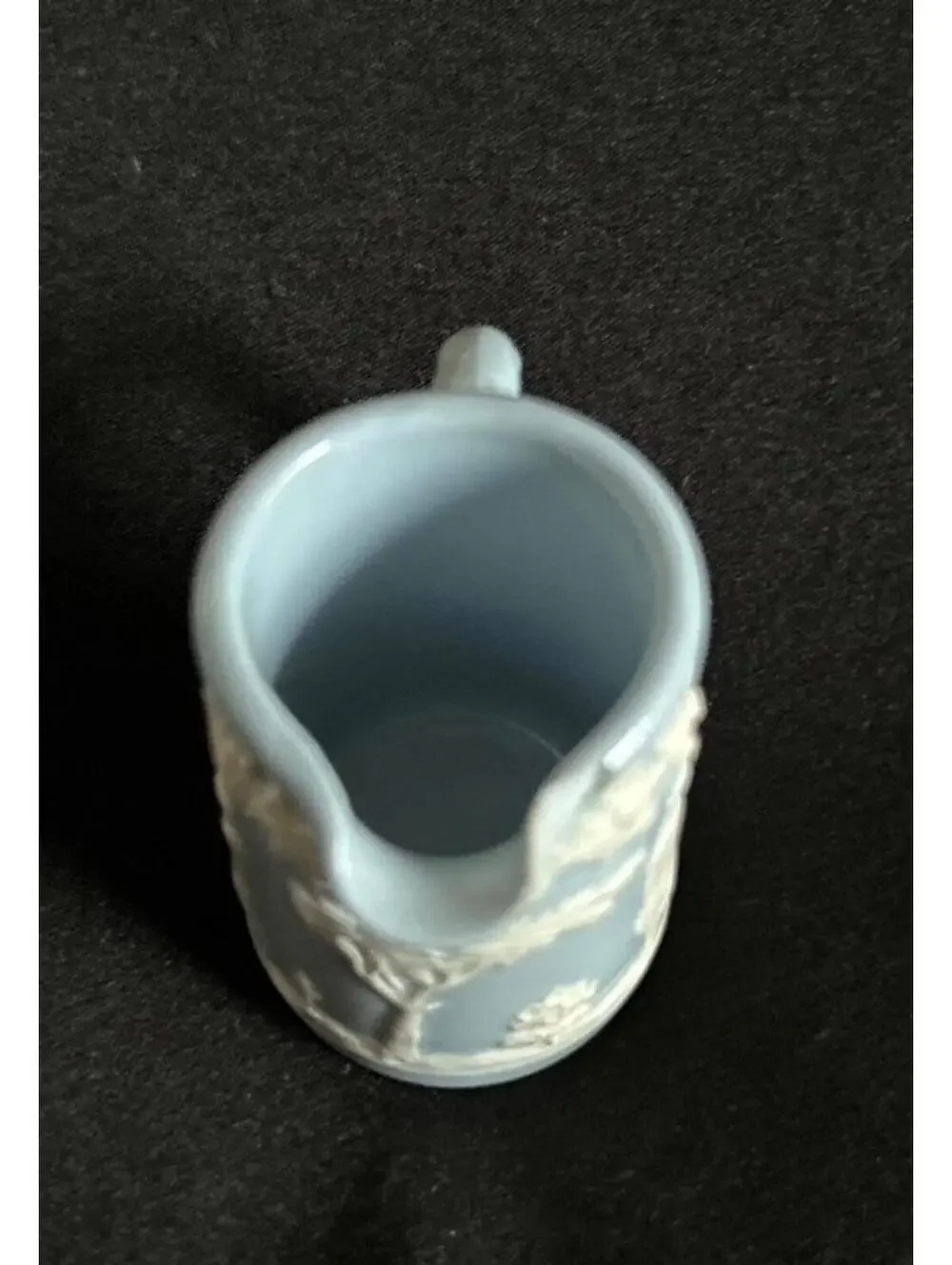 Vintage Blue Jasperware Mini Pitcher with White Relief Decoration